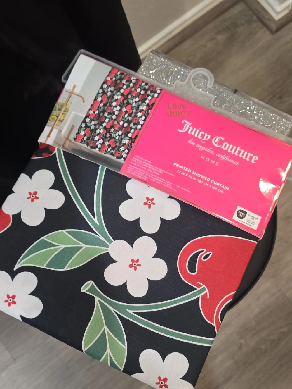 Juicy Couture Home Red Cherry & White Flower Print Shower Curtain